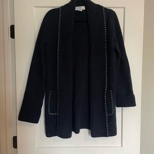 Magaschoni Navy Cardigan with Stitch Accents - thick and warm!